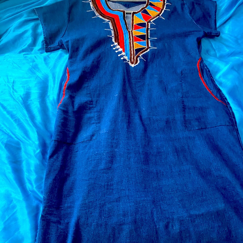 Denim Tribal Dress WITH POCKETS